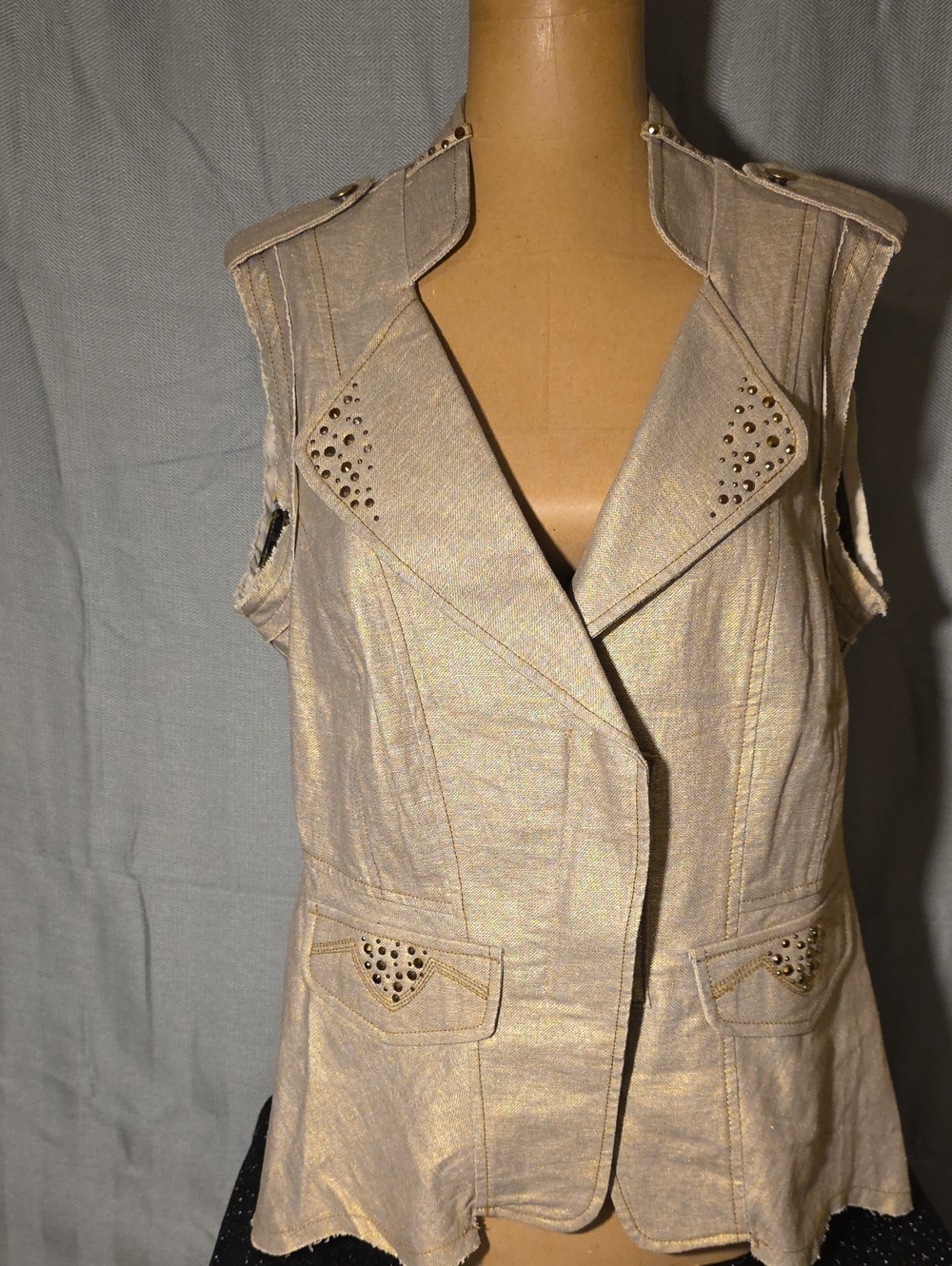 Alberto Makali Sleeveless Stud-Trim Jacket Vest in Light Taupe